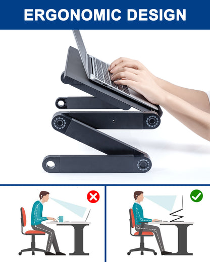 Adjustable Laptop Stand, Laptop Desk with 2 Cooling USB Fans with Mouse Pad, Foldable Cook Book Stand Notebook Holder Sofa