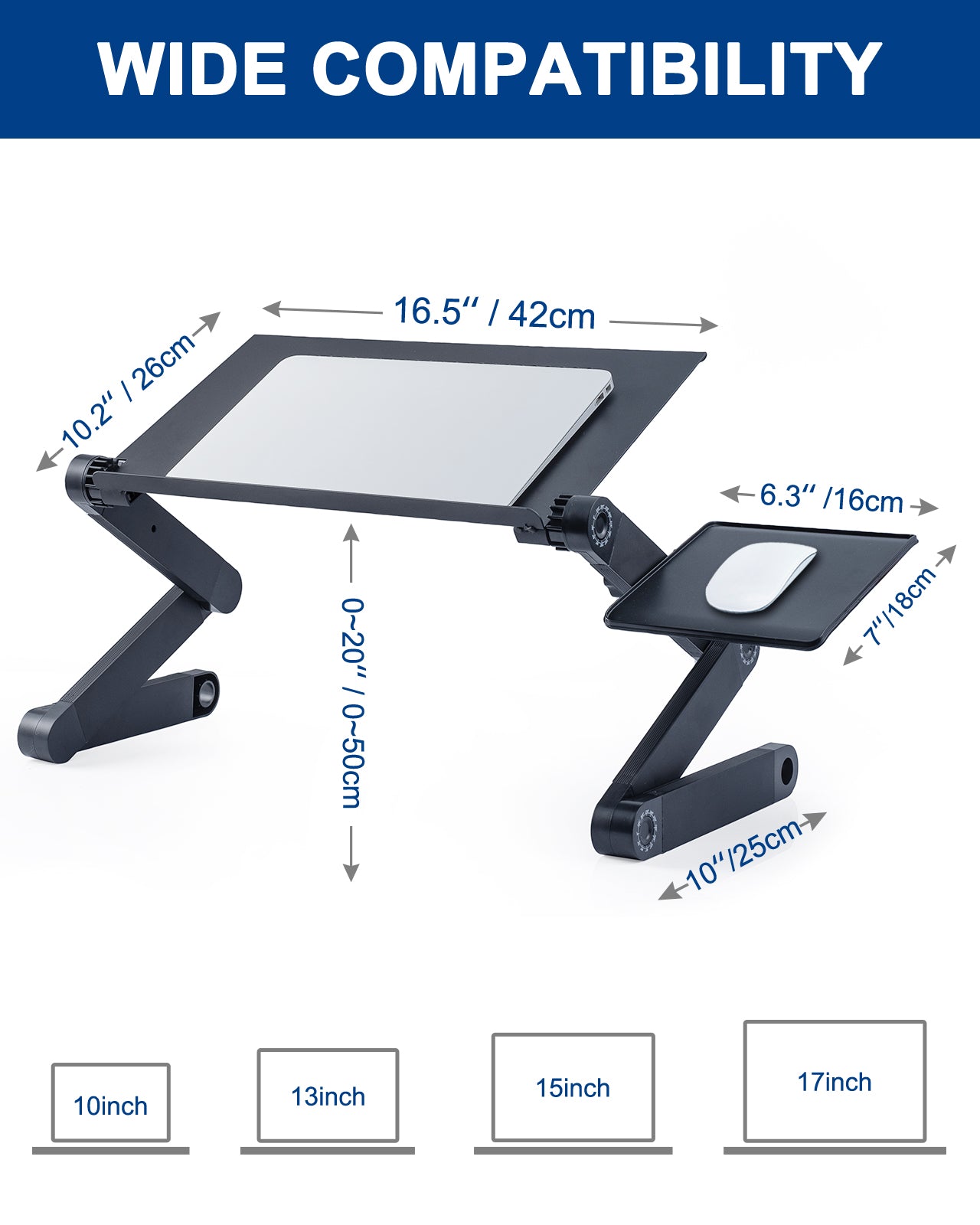 Adjustable Laptop Stand, Laptop Desk with 2 Cooling USB Fans with Mouse Pad, Foldable Cook Book Stand Notebook Holder Sofa