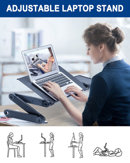 Adjustable Laptop Stand, Laptop Desk with 2 Cooling USB Fans with Mouse Pad, Foldable Cook Book Stand Notebook Holder Sofa