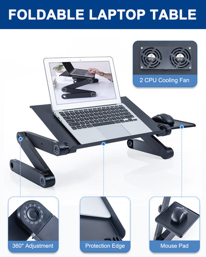 Adjustable Laptop Stand, Laptop Desk with 2 Cooling USB Fans with Mouse Pad, Foldable Cook Book Stand Notebook Holder Sofa