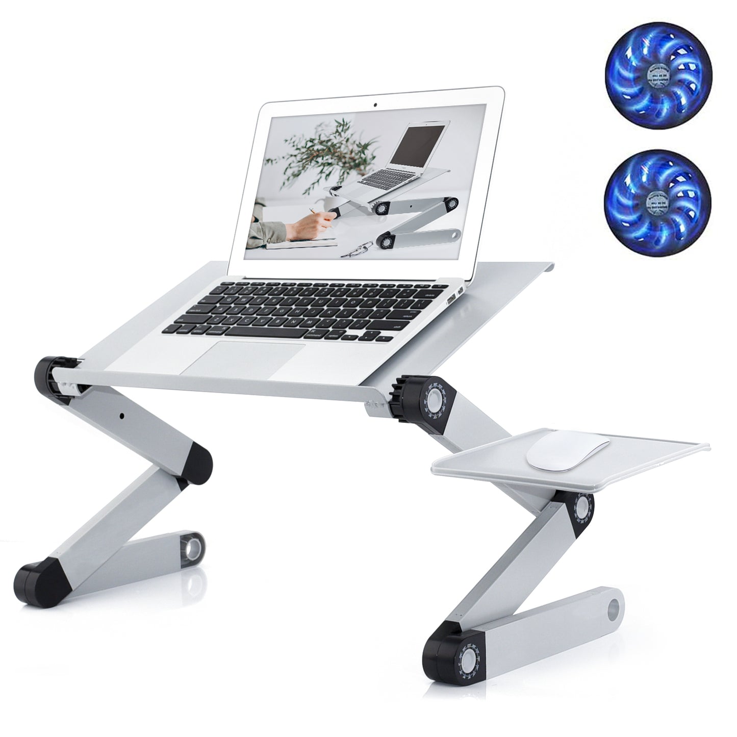 Adjustable Laptop Stand, Laptop Desk with 2 Cooling USB Fans with Mouse Pad, Foldable Cook Book Stand Notebook Holder Sofa