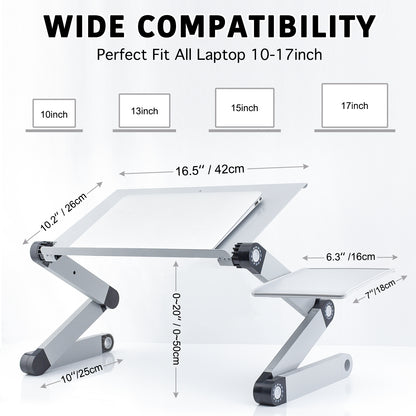 Adjustable Laptop Stand, Laptop Desk with 2 Cooling USB Fans with Mouse Pad, Foldable Cook Book Stand Notebook Holder Sofa