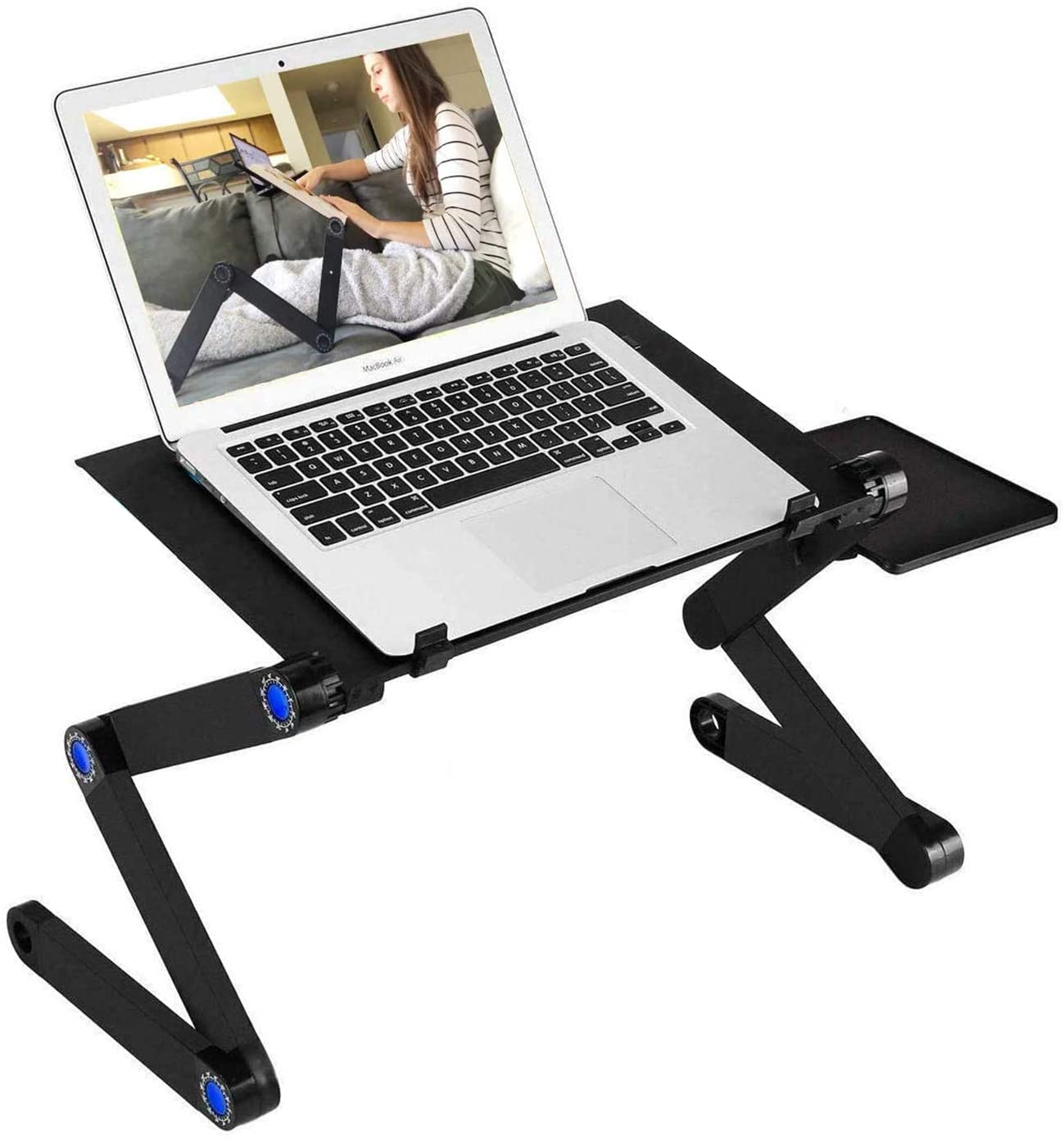 Adjustable Laptop Stand, Laptop Desk with 2 Cooling USB Fans with Mouse Pad, Foldable Cook Book Stand Notebook Holder Sofa